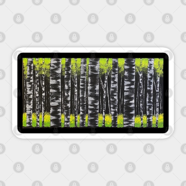 Black Birch Trees with Yellow Green Leaves Sticker by J&S mason